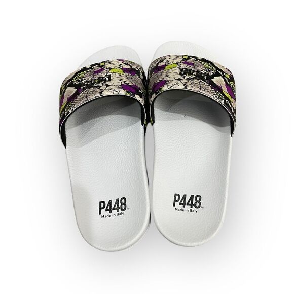 P448 Womens Multicolor Snake Print Slip On Comfort Slide Sandals Size 7 - Picture 5 of 6